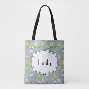 Cute Artsy Pastel Mason Jar Flowers Monogram Tote Bag