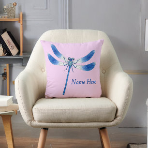Cute as a Bug Blue Dragonfly on Pink Cushion