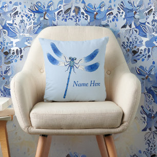 Cute as a Bug Blue Dragonfly Throw Pillow