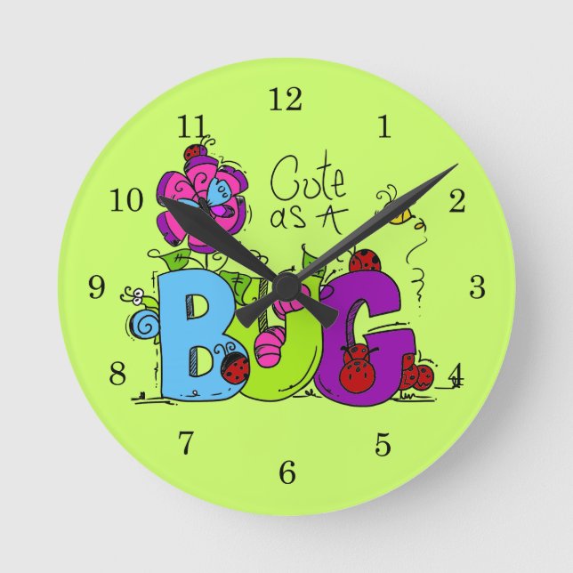 Cute as a Bug Round Clock (Front)
