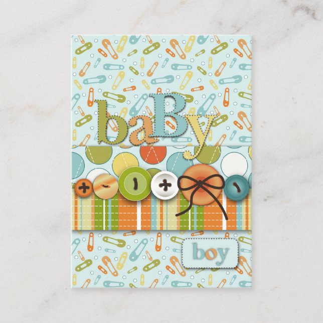 Cute as a Button Baby Boy Baby Shower Enclosure Card (Front)