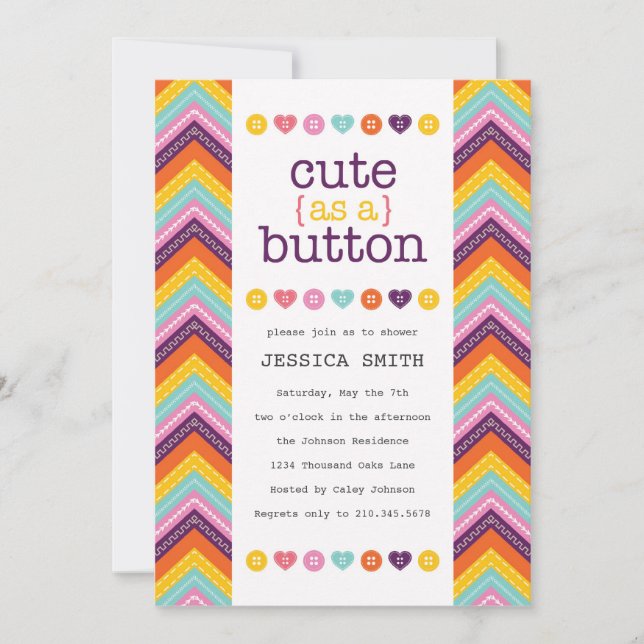Cute as a Button Baby Shower Invitation (Front)