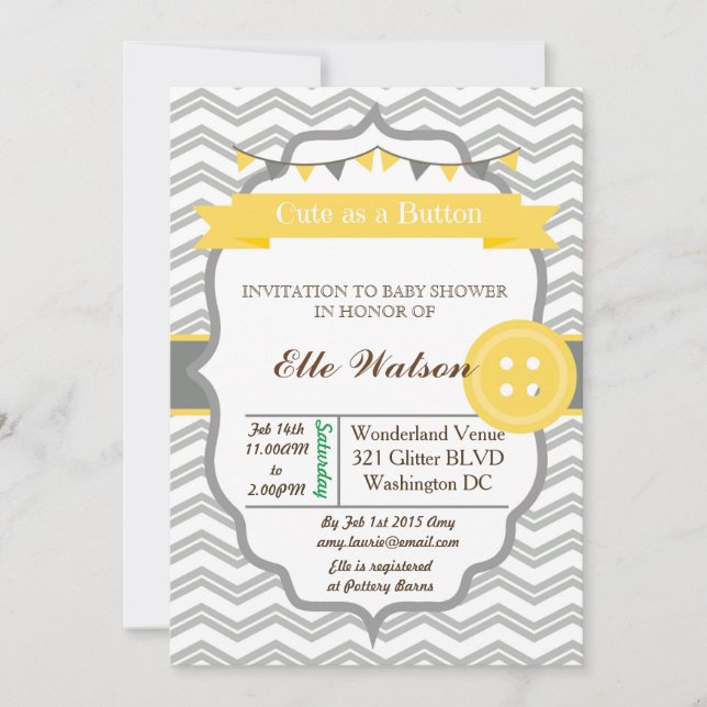 Cute as a Button Baby Shower Invitations (Front)
