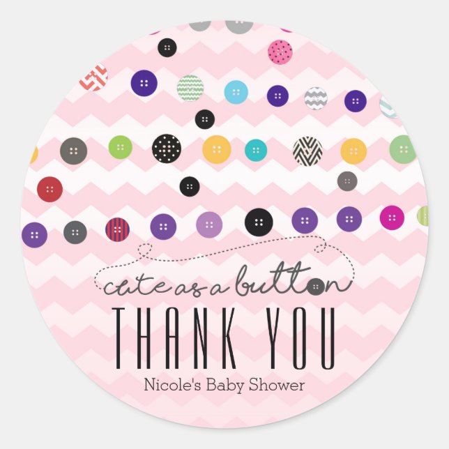 CUTE AS A BUTTON Baby Shower Party Favour Stickers (Front)