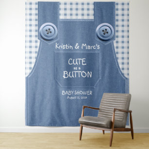 Cute as a Button Blue Denim Baby Shower Tapestry