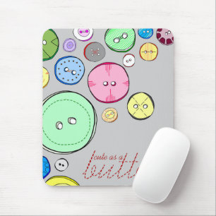 Cute as a Button Colorful Digital Illustration Mouse Pad