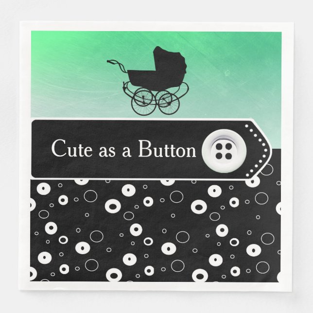 Cute as a Button Green and Black Baby Shower Napkin (Front)