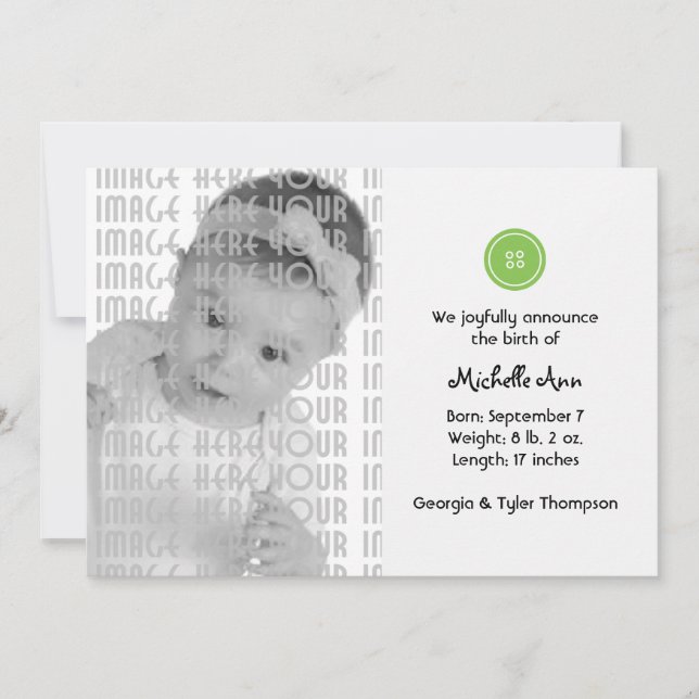 Cute as a Button (Green) Announcement (Front)