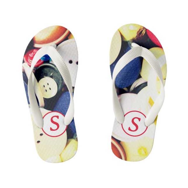 Cute as a Button Monogrammed Kid's Flip Thongs (Footbed)
