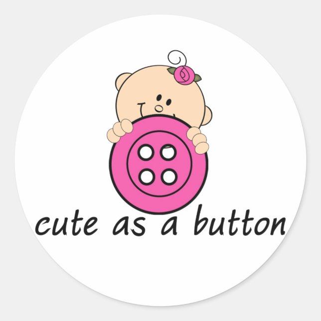 Cute as a Button PINK Classic Round Sticker (Front)