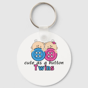 Cute As A Button Twin Girl & Boy Key Ring