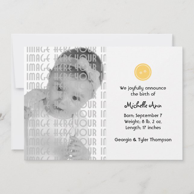 Cute as a Button (Yellow) Announcement (Front)
