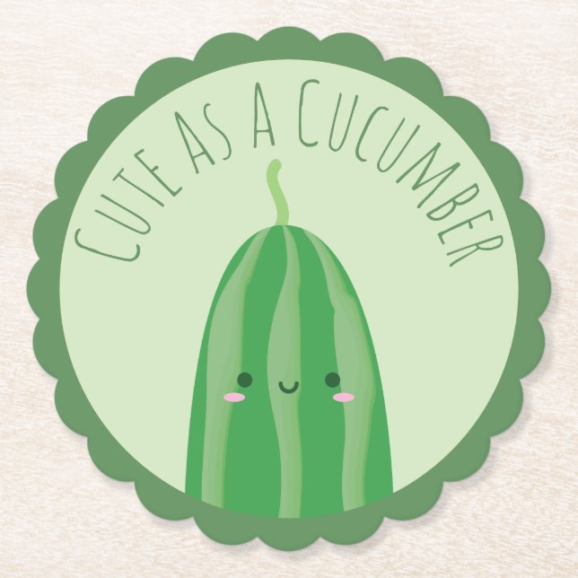 Cute As a Cucumber Funny Kawaii Cutecumber Paper Coaster (Front)