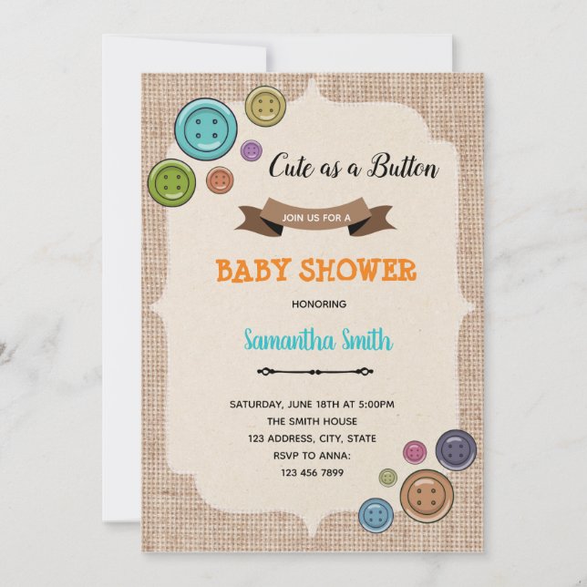 Cute as button party invitation (Front)