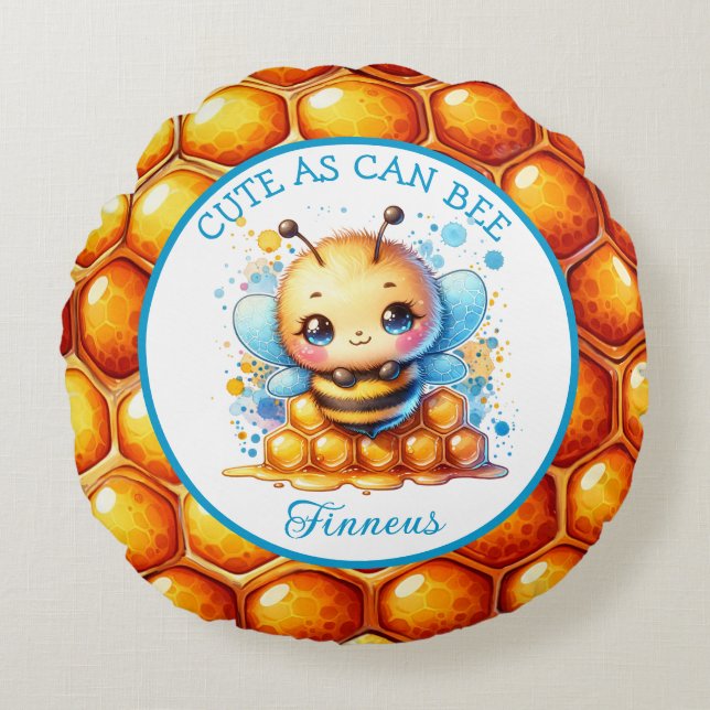 Cute as Can Bee | Honey bee Baby Boy's Round Cushion (Front)
