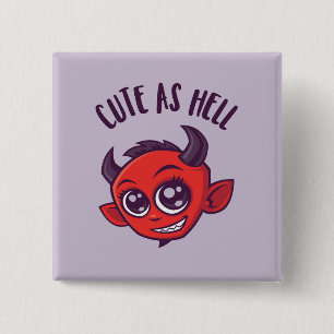 Cute as Hell Devil with Dark Text 15 Cm Square Badge