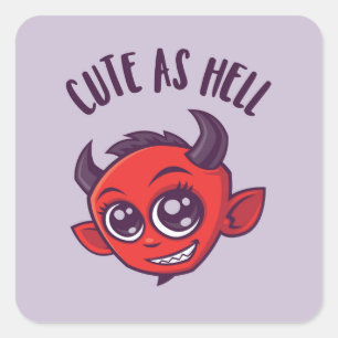 Cute as Hell Devil with Dark Text Square Sticker