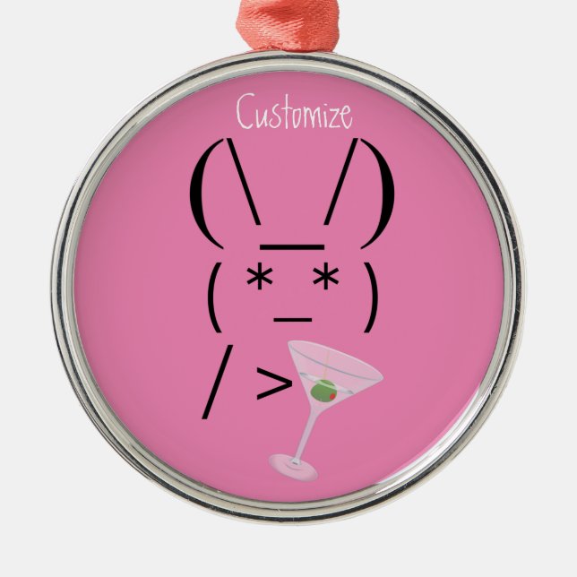 Cute Ascii bunny holding martini Thunder_Cove Metal Ornament (Front)