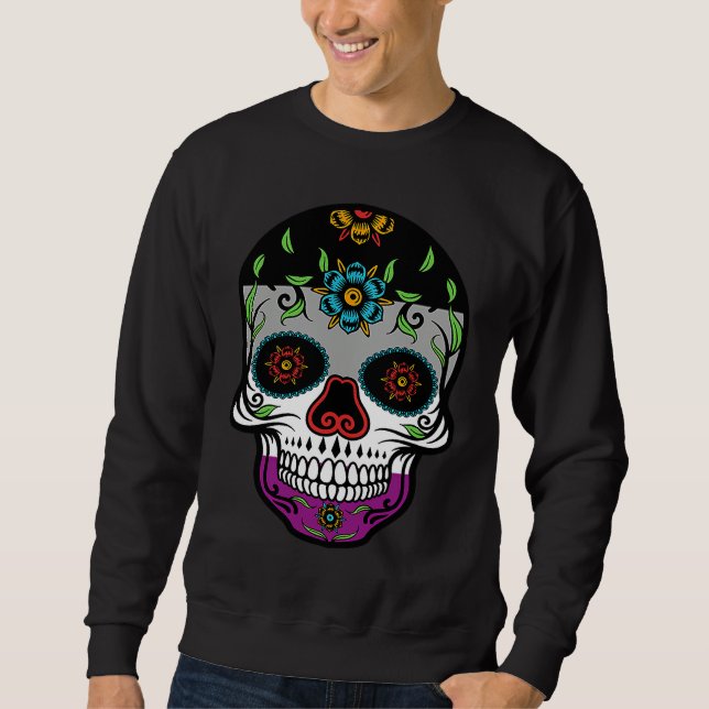 Cute asexual proud flag sugar skull sweatshirt (Front)