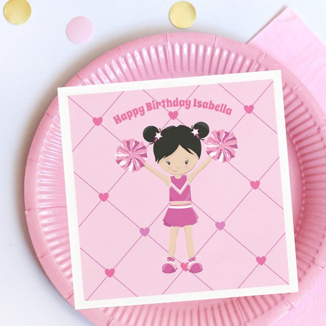 Cute Asian Cheerleader Custom Kids Birthday Party Napkin (Creator Uploaded)
