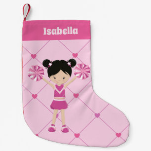 Cute Asian Cheerleader Pink Personalised Cheer Small Christmas Stocking