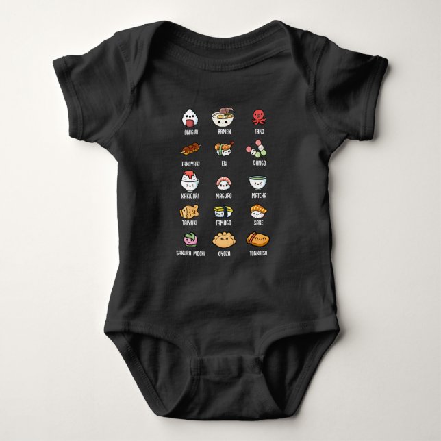 Cute Asian Food Kawaii Sushi Rice Fish Ramen Lover Baby Bodysuit (Front)