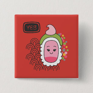 Cute Asian Kawaii Sushi 15 Cm Square Badge