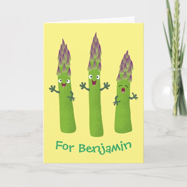 Cute asparagus singing vegetable trio cartoon card (Front)