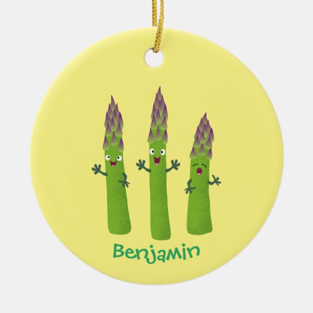 Cute asparagus singing vegetable trio cartoon ceramic ornament (Front)