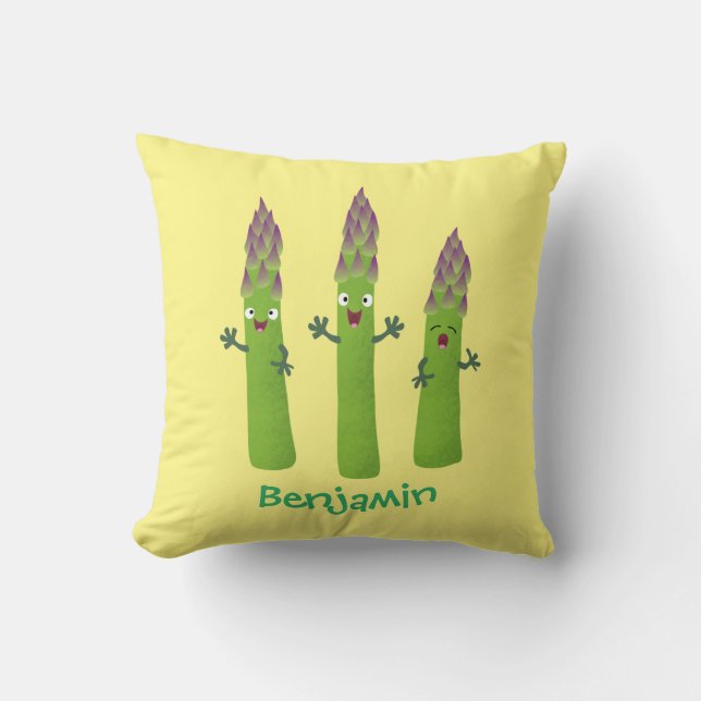 Cute asparagus singing vegetable trio cartoon cushion (Front)
