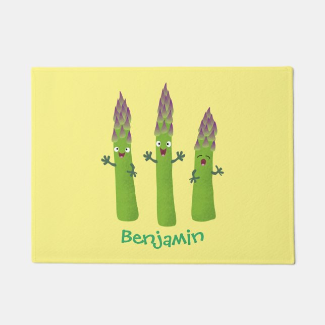 Cute asparagus singing vegetable trio cartoon doormat (Front)