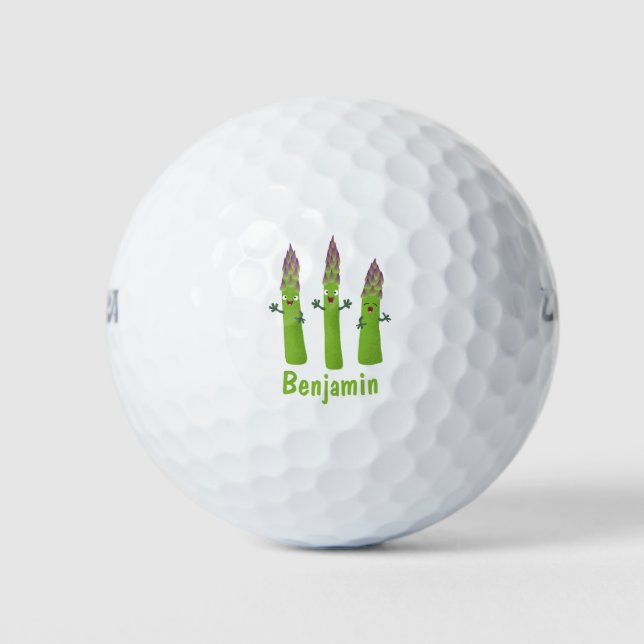 Cute asparagus singing vegetable trio cartoon golf balls (Front)