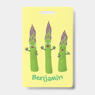 Cute asparagus singing vegetable trio cartoon ID badge