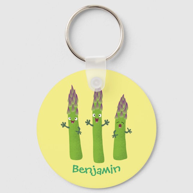 Cute asparagus singing vegetable trio cartoon key ring (Front)