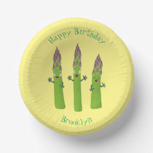 Cute asparagus singing vegetable trio cartoon paper plate