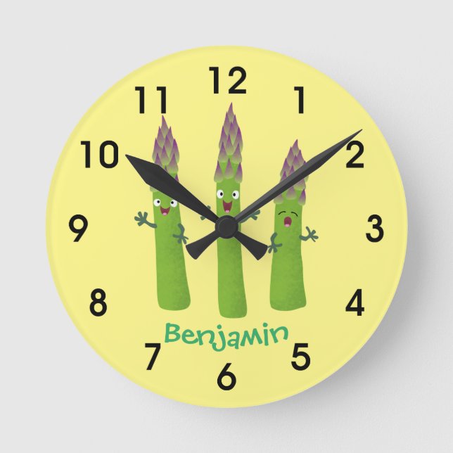 Cute asparagus singing vegetable trio cartoon round clock (Front)