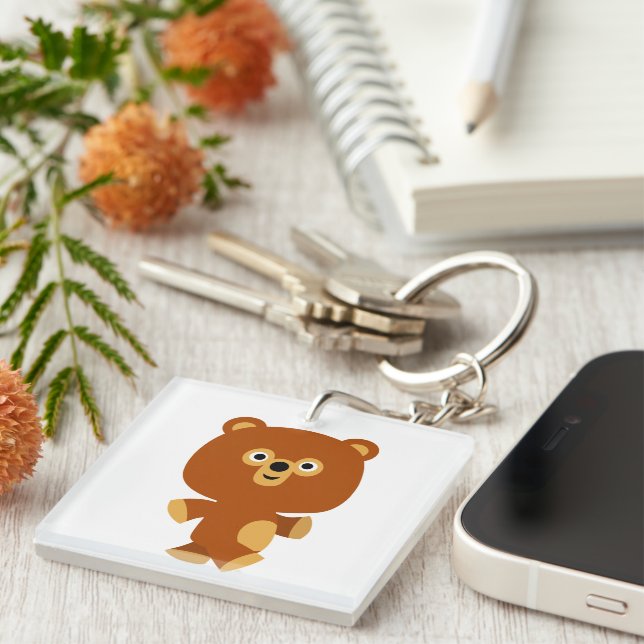 Cute Assertive Cartoon Bear Acrylic Keychain (Front Right)