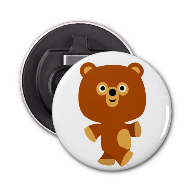 Cute Assertive Cartoon Bear Button Bottle Opener (Front)