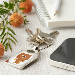 Cute Assertive Cartoon Bear Metal Keychain