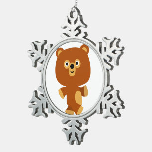 Cute Assertive Cartoon Bear Pewter Ornament