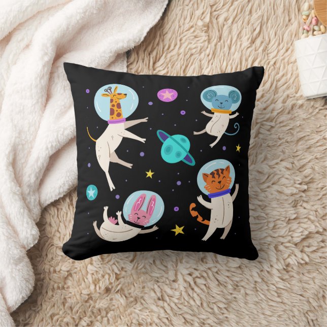 Cute Astronaut Animals Floating in Space Cushion (Blanket)