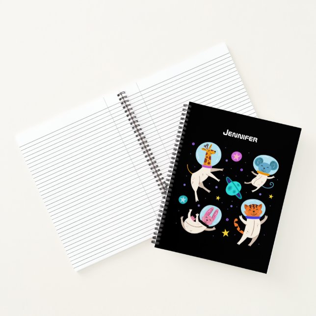 Cute Astronaut Animals Floating in Space Notebook (Inside)