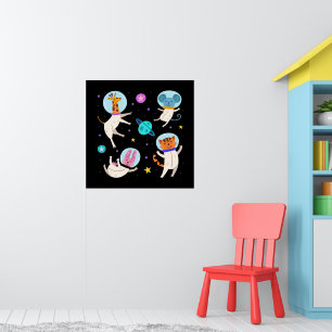 Cute Astronaut Animals Floating in Space Poster