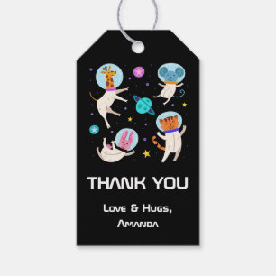 Cute Astronaut Animals Floating in Space Thank You Gift Tags
