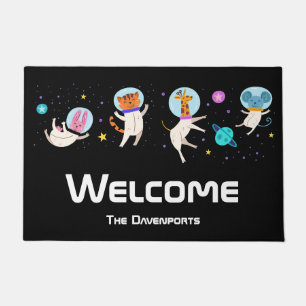 Cute Astronaut Animals Floating in Space Welcome Doormat