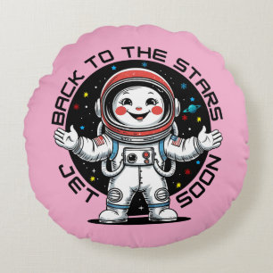 Cute astronaut back to the stars design  round cushion