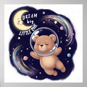 Cute Astronaut Bear, Nursery Customisable Poster