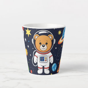 Cute Astronaut Bear with Rocket Illustration Latte Mug