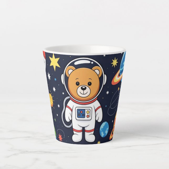 Cute Astronaut Bear with Rocket Illustration Latte Mug (Front)