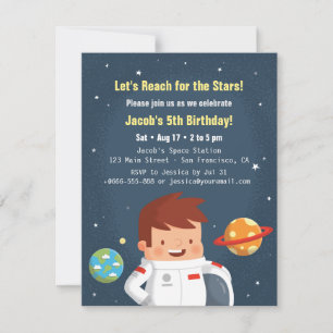 Cute Astronaut Boy Space Kids Birthday Invitations